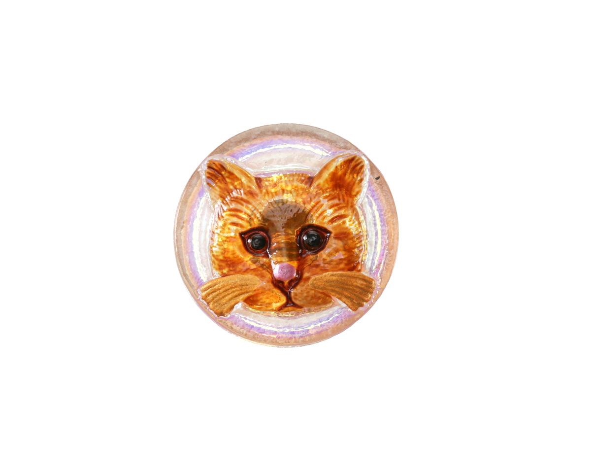 Czech Glass Crystal AB w/ Hand Painted Orange Cat Face Button 18mm