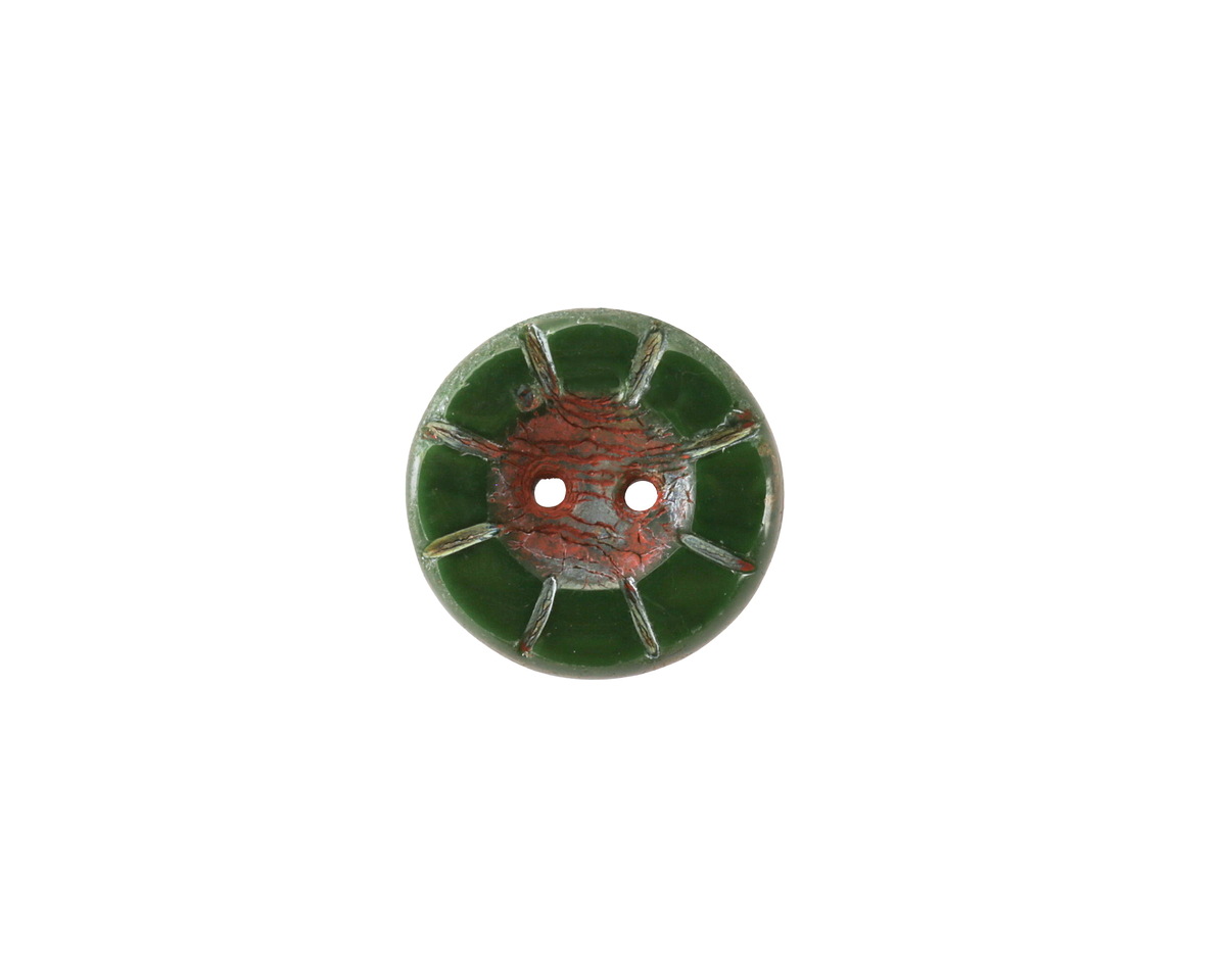 Czech Glass Spruce Picasso 2-Hole Button 14mm
