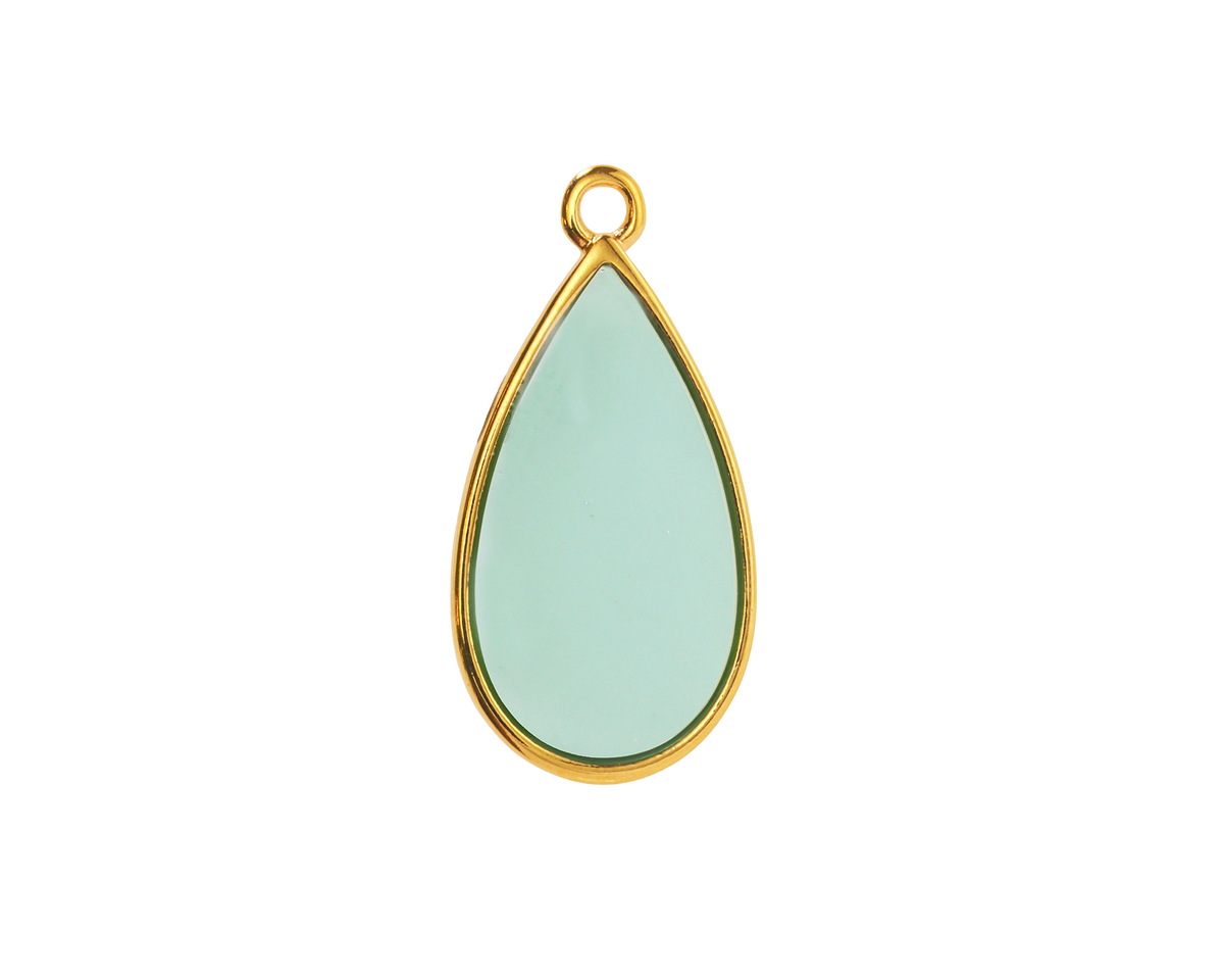 24K Gold (Plated) Transparent Sea Green Resin Drop Focal 13x23mm