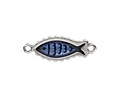 Antique Silver (plated) Transparent Navy Blue Enamel Fish Focal Link 27x10mm