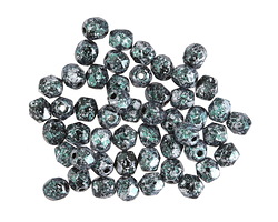 Czech Glass Jet w/ Metallic Green & Silver Flecks Fire Polished Round 4mm