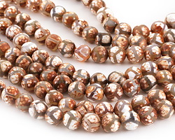 Tibetan (Dzi) Agate White & Rust Patterned Faceted Round 10mm