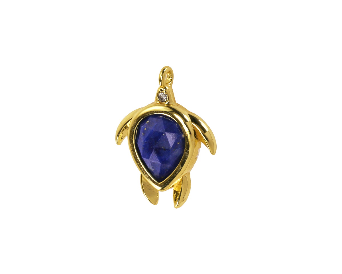 Lapis w/ Gold Finish Sea Turtle Focal 15x19mm