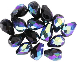 Czech Glass Jet AB Faceted Drop 10x7mm