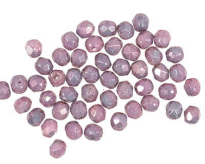 Czech Glass Opaque Luster Amethyst Fire Polished Round 3mm