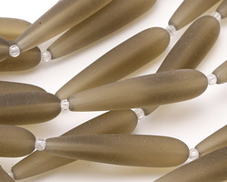 Smoky Quartz Beach-Style Glass Teardrop Strand 37x8mm