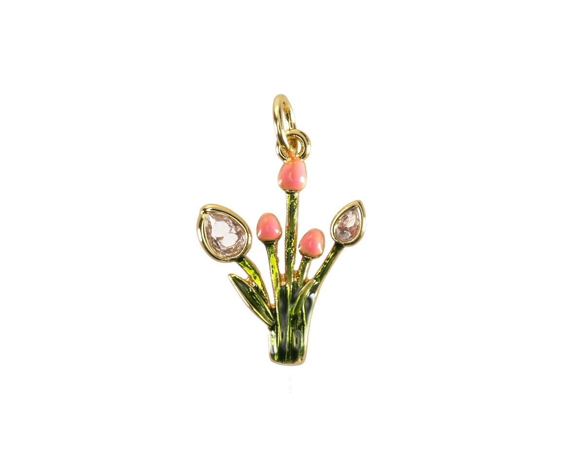 18k Gold (plated) Enamel & Crystal Tulip Blooms 13.5x18mm