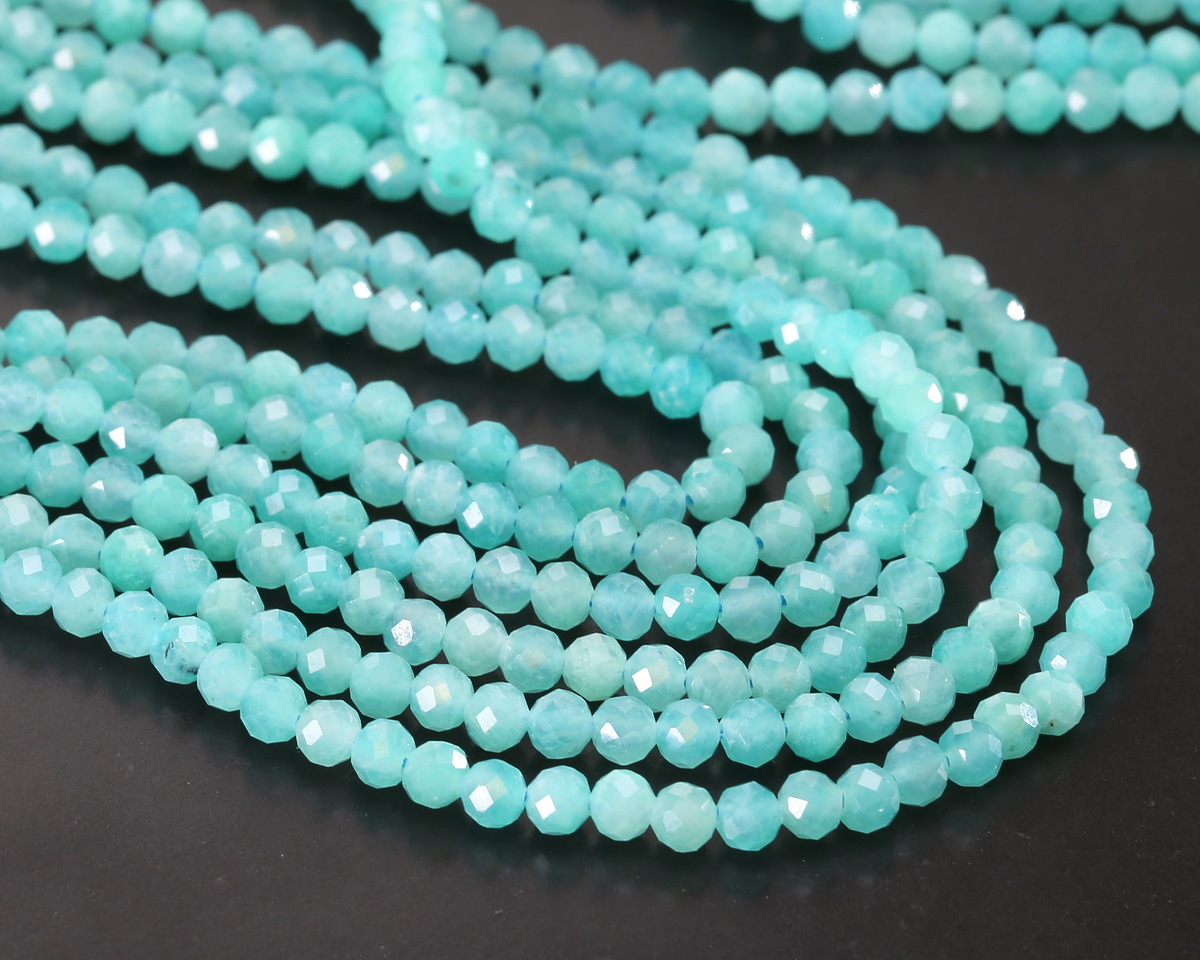 Peruvian Amazonite (AAA) Diamond Cut Faceted Round 3-3.5mm