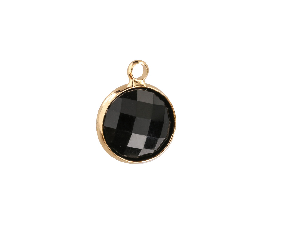 Jet Crystal Round Drop in Gold Finish Bezel 12.8x16.5mm