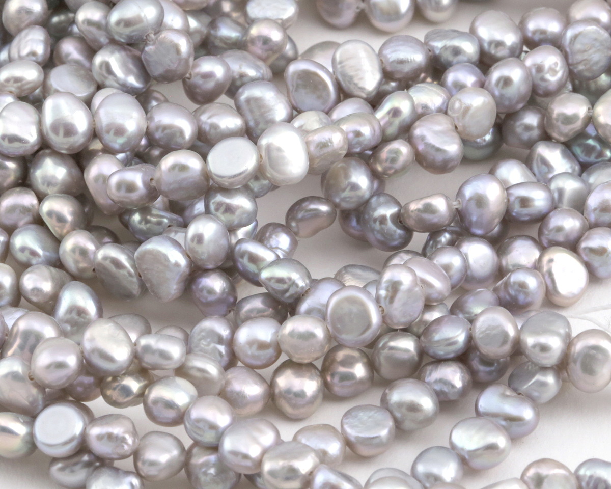 Silver Freshwater Flat-Sided Potato Pearl 5-6mm