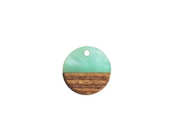 Walnut Wood & Sea Green Pearlescent Resin Coin Focal 15mm