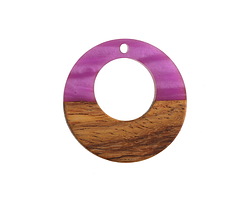 Walnut Wood & Orchid Pearlescent Resin Off-Center Hoop Focal 28mm
