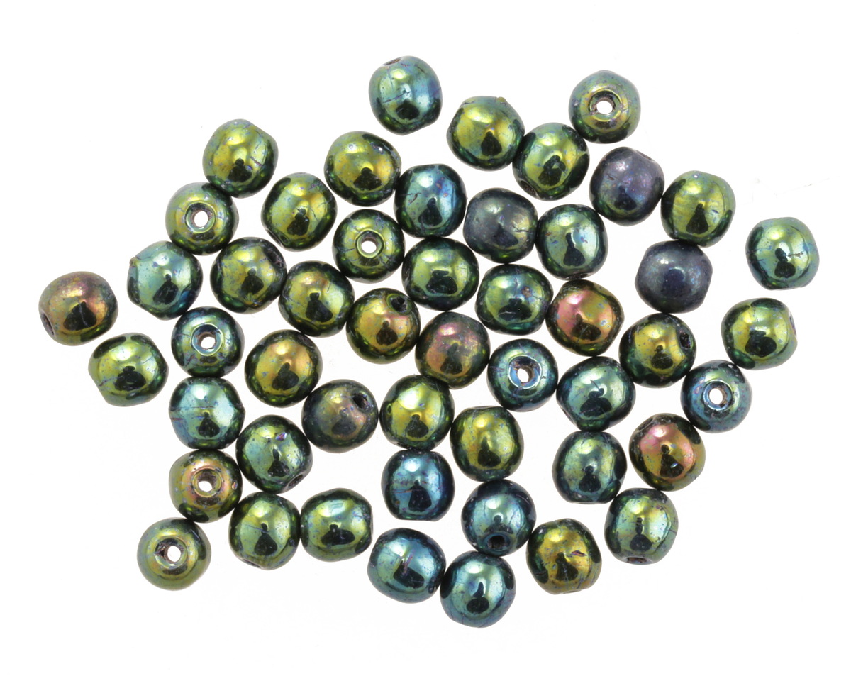 Czech Glass Iris Green Round Druk 4mm, 50 beads