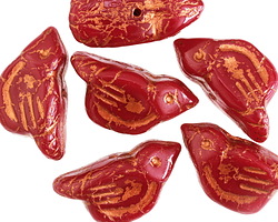 Czech Glass Ruby w/ Copper Bird 11x22mm