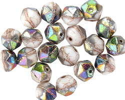 Czech Glass Bronzed White w/ Metallic Rainbow English Cut Bead 7x8mm