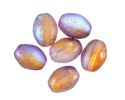 Czech Glass Textured Amber & Purple Dual Coated AB Rice Beads 13x10mm