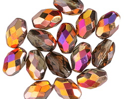 Czech Glass Black Diamond w/ Metallic Rainbow Fire Polished Rice 11x8mm