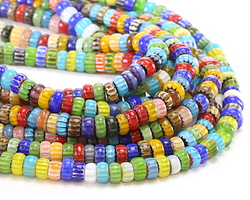 Millefiori Nepali-Style Glass Multi-color Rondelle 7-8.5x3.5-4mm