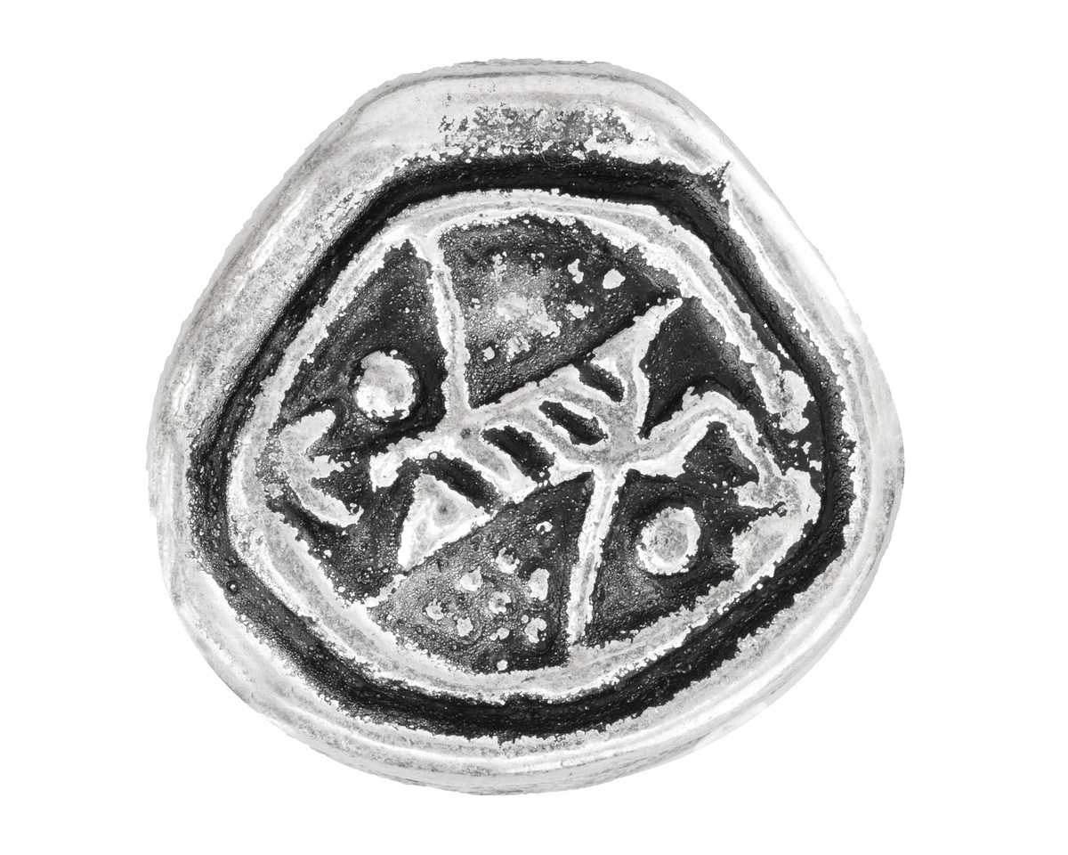 Mykonos Metalized Ceramic Antique Silver Large Carved Focal 40mm