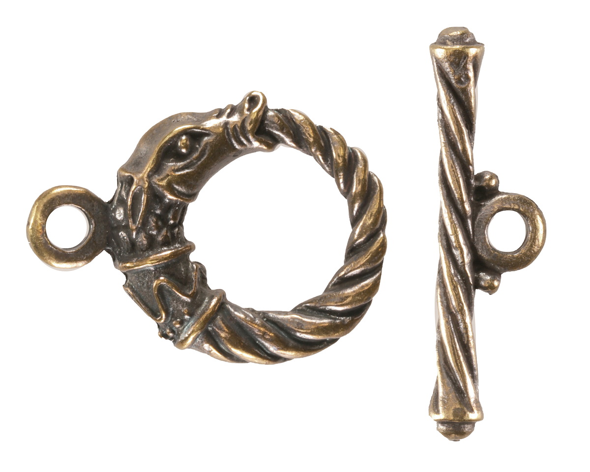 Mykonos Antique Brass (plated) Dragon Toggle Clasp 21x28mm, 32mm Bar