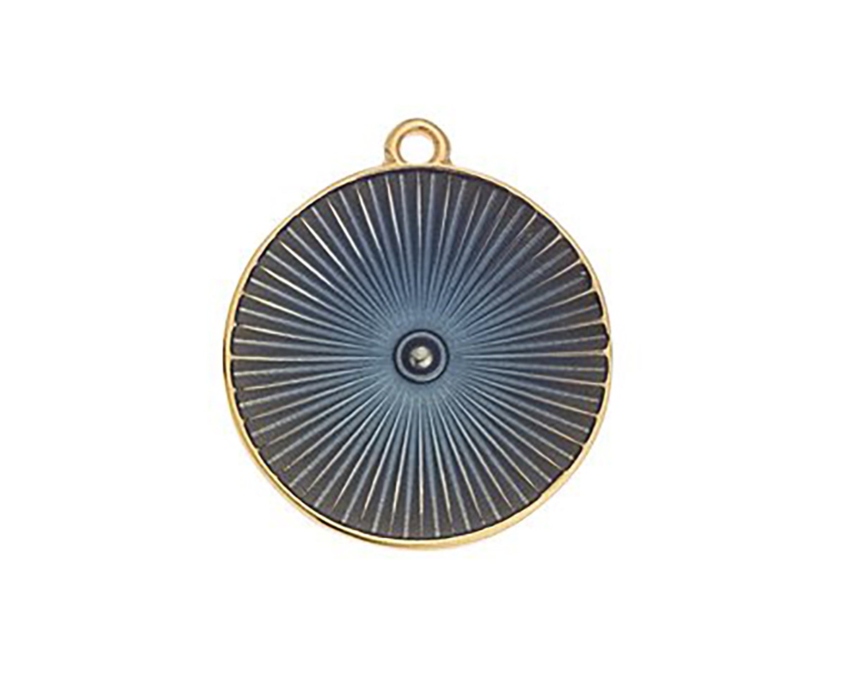 24K Gold (plated) Transparent Storm Gray Enamel Round Radiant Focal 20x23mm