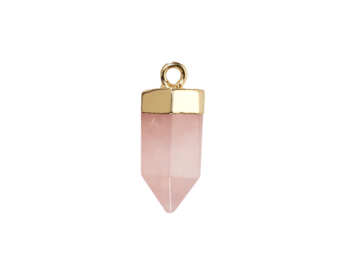 Rose Quartz (Natural) Point w/ Gold Finish 8x16mm