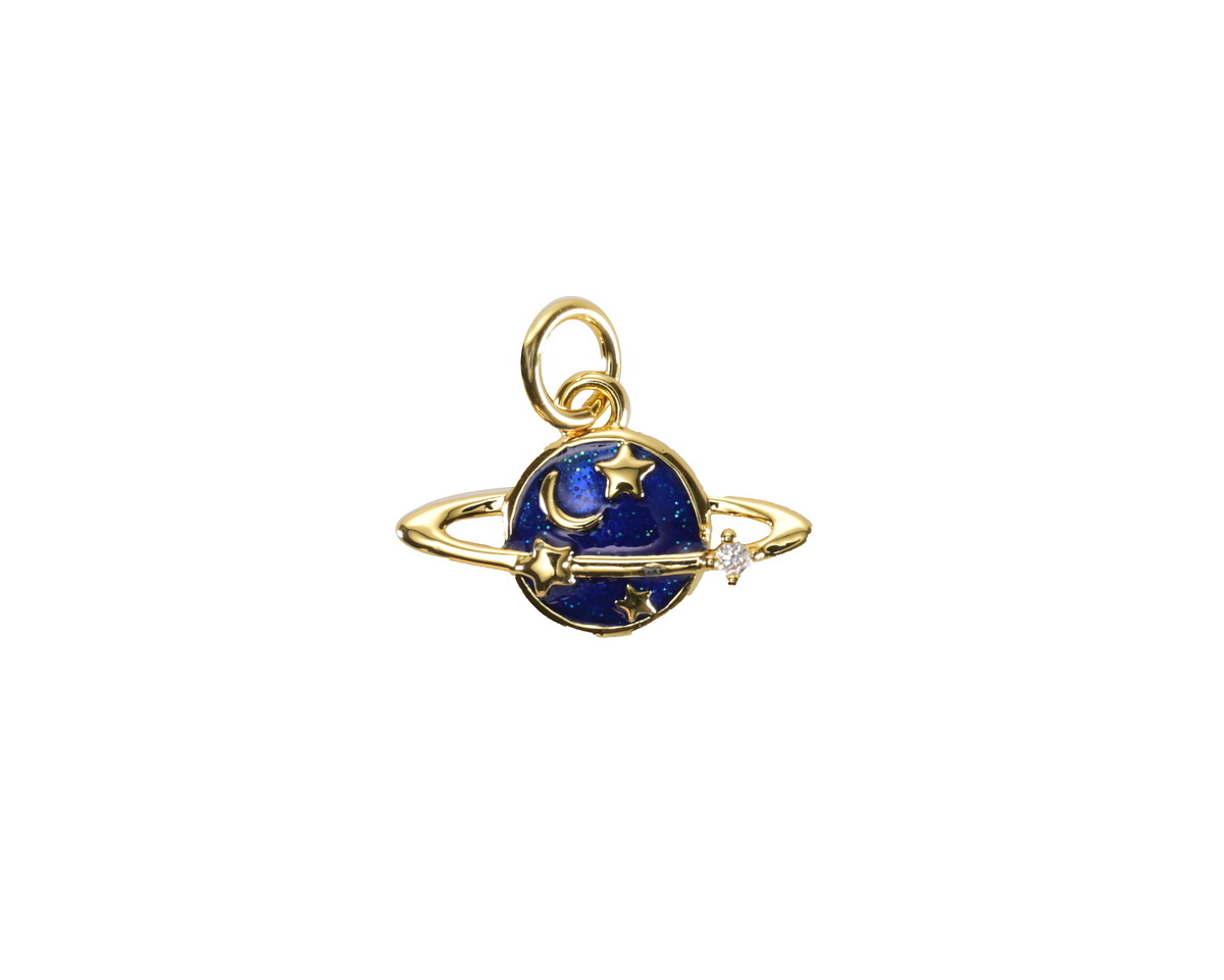 18k Gold (plated) Blue Enamel Saturn Focal 15.5x10mm