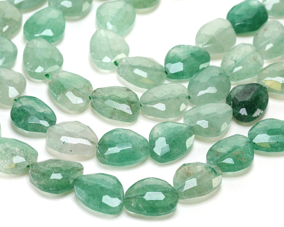 Green Strawberry Quartz Microfaceted Puff Pear 13x16mm