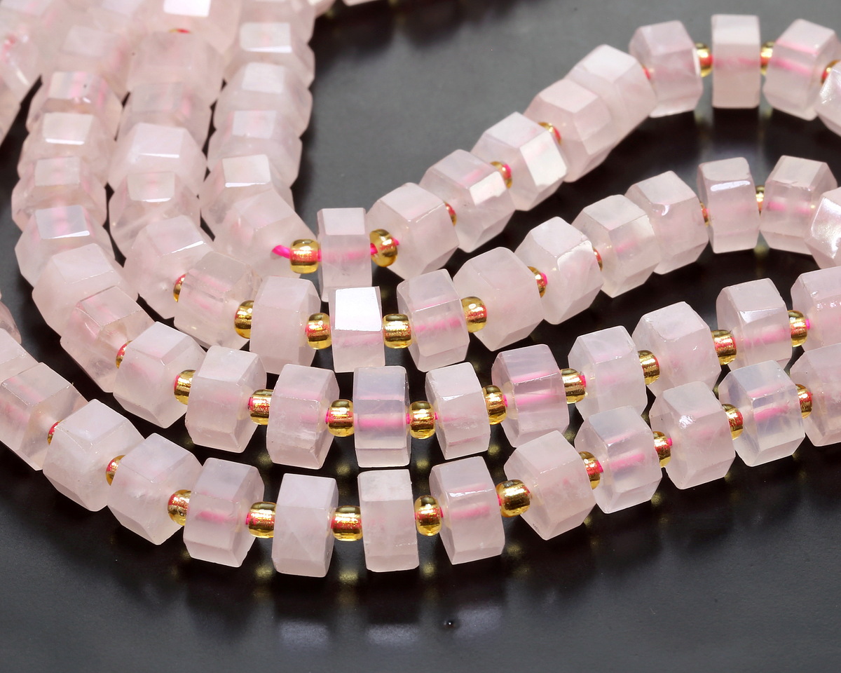 Rose Quartz (A) Microfaceted Hexagon Heishi 4x8mm