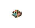 Nepalese Brass Arches w/ Turquoise & Coral Mosaic Bicone 13x12mm