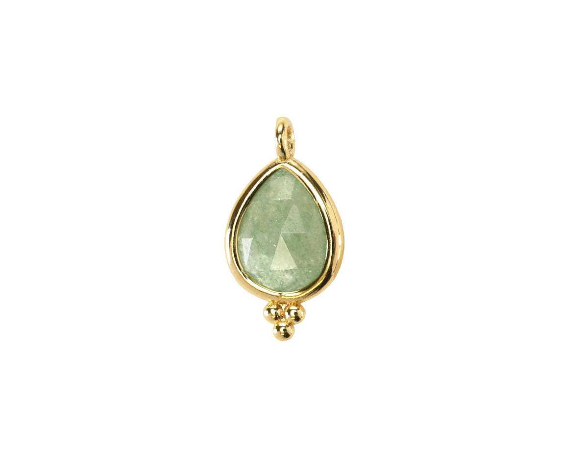 Green Strawberry Quartz w/ Gold Finish Faceted Teardrop Focal 10x12mm