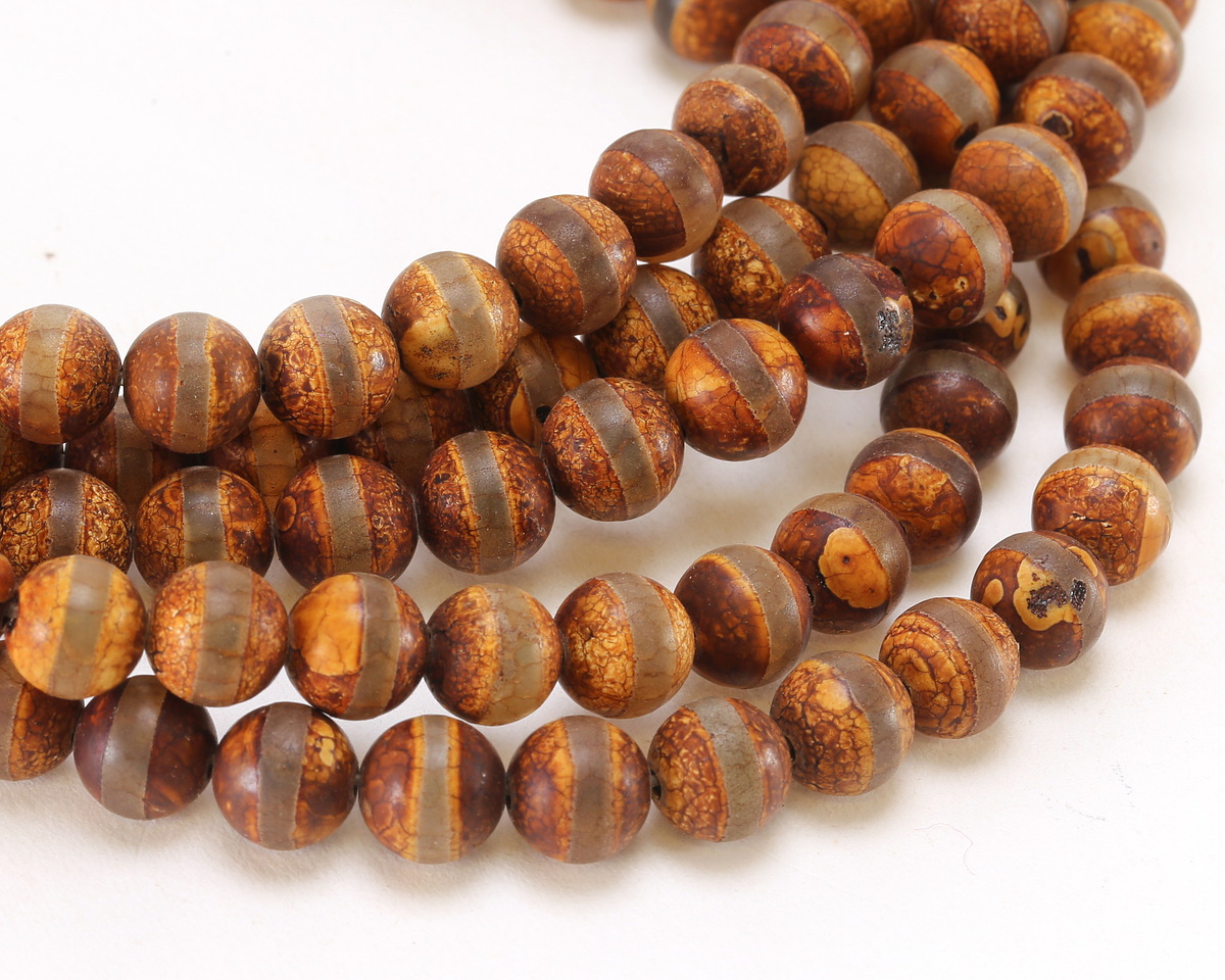 Tibetan (Dzi) Agate Matte Dark Banded Round 8mm