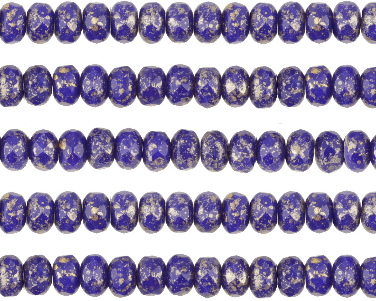 Czech Glass Indigo w/ Gold Flecks Fire Polished Rondelle 3x5mm
