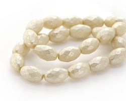 Czech Glass Weathered White w/ Mercury Fire Polished Faceted Rice 12x8mm