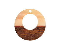 Walnut Wood & Blossom Pearlescent Resin Off-Center Hoop Focal 28mm