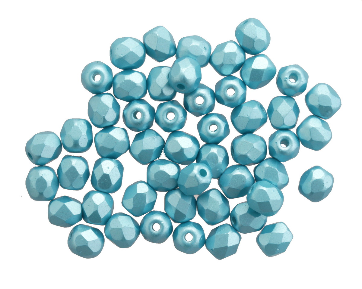 Czech Glass Matte Metallic Aquamarine Fire Polished Round 4mm