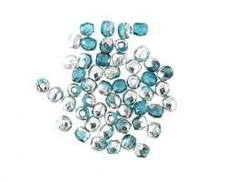 Czech Glass Textured Teal w/ Silver Fire Polished Round 3mm