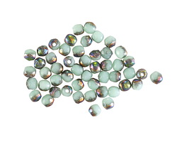 Czech Glass Textured Sweet Mint w/ Silver Rainbow Finish Fire Polished Round 3mm