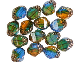 Czech Glass Bronzed Rainforest Etched Bicone 10x8mm