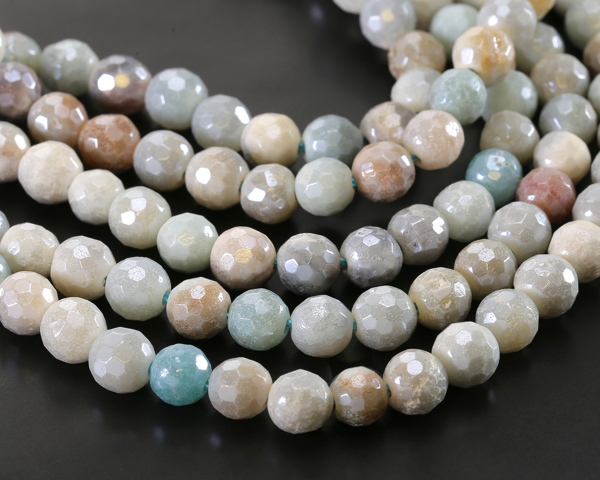 Black Gold Amazonite w/ Pearl Luster Faceted Round 6mm