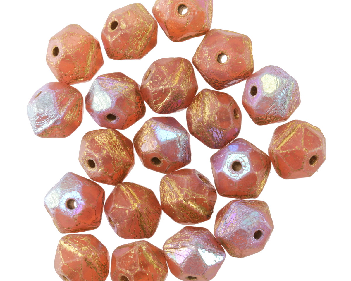 Czech Glass Textured Desert Rose Opal AB w/ Gold Wash English Cut Bead 8mm