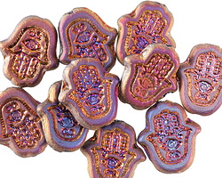 Czech Glass Matte Metallic Rainbow Hamsa Hand 15x14mm