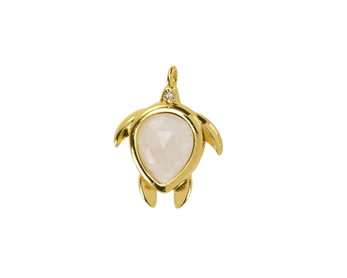 Rock Crystal Quartz w/ Gold Finish Sea Turtle Focal 15x19mm