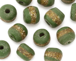 African Powder Glass (Krobo) Green w/Band Tumbled Round 10-12mm