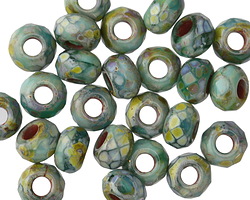 Czech Glass Seaspray Large Hole Fire Polished Rondelle 6x9mm