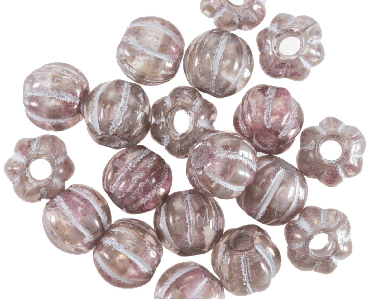 Czech Glass Wisteria w/ Silver Wash Large Hole Melon Round 6mm