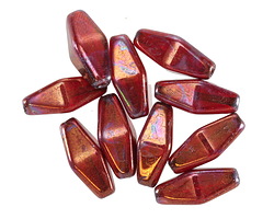 Czech Glass Ruby Red w/ Iris Wash Rhombus 14x7mm
