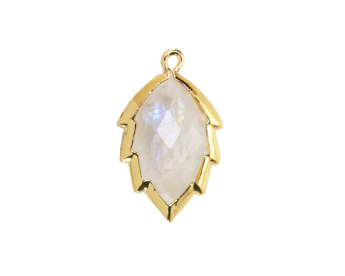 Blue Moonstone Faceted Puff Leaf Focal w/ Gold Finish 14x22mm