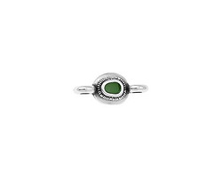 Antique Silver (plated) Green Enamel Ornate Organic Oval Focal Link 15x7mm