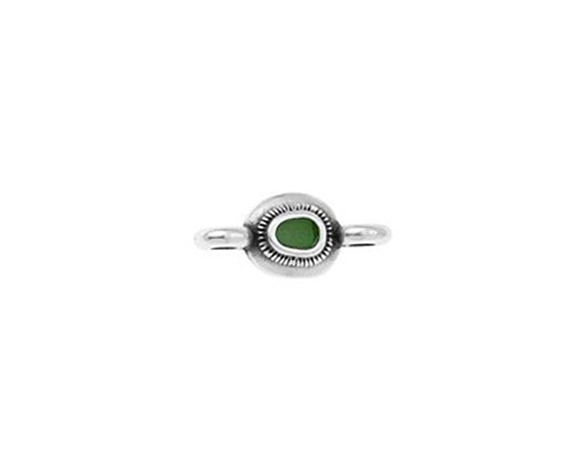 Antique Silver (plated) Green Enamel Ornate Organic Oval Focal Link 15x7mm